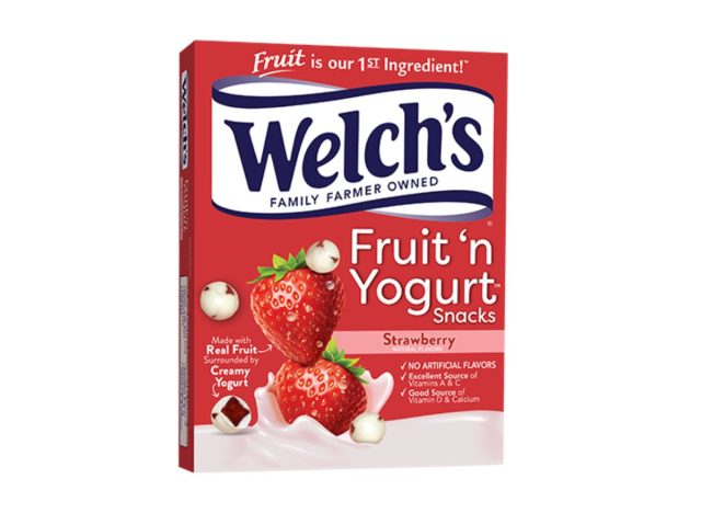 box of Welch's fruit and yogurt snacks on a white background