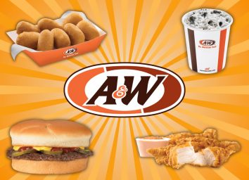 collage of a&w's healthy menu items around A&W logo on a designed orange background