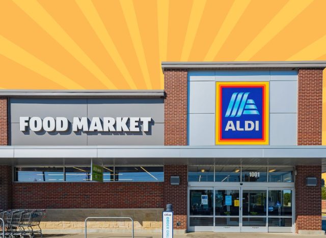 aldi store on a designed background