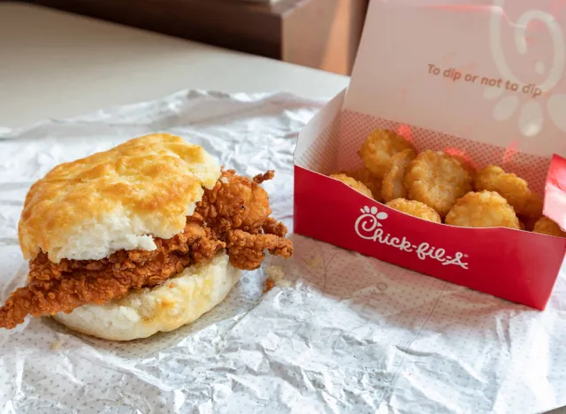 chick-fil-a breakfast biscuit sandwich and hash browns