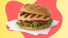 chick-fil-a grilled chicken sandwich on a designed background