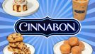 Cinnabon menu round-up with collage of menu items around a cinnabon sign