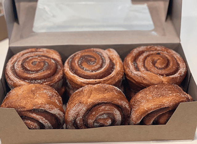 a box of costco cinnamon buns.