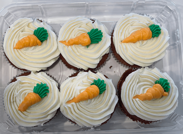 a box of costco mini carrot cakes. 