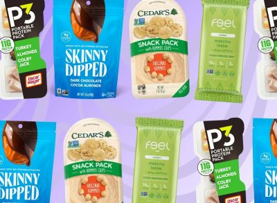 different brands of snacks on a purple background