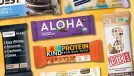 healthiest low sugar protein bars collage on designed yellow background