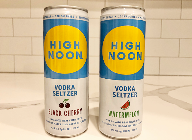 high noon cans on a counter. 