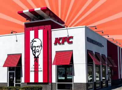 kfc restaurant storefront on a designed background