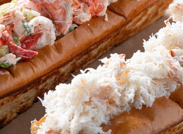 legal sea foods crab roll next to lobster roll.