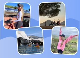 photo collage of yoga, kayaking, hiking, and biking in San Luis Obispo, California
