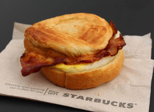 starbucks breakfast sandwich on a napkin
