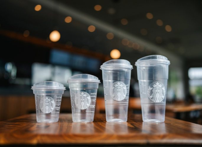starbucks cold cup lineup on wooden table