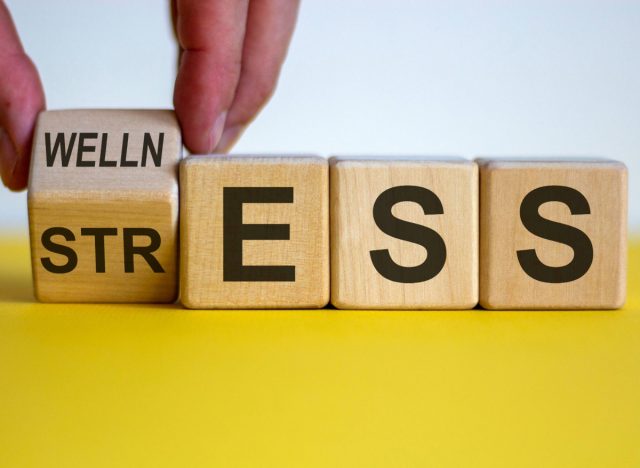 the word "stress" written out in word blocks