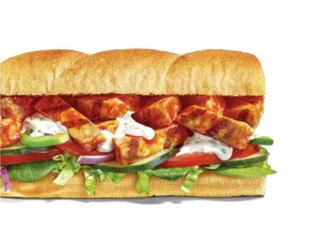 subway buffalo chicken sandwich on a white background