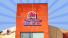 taco bell exterior on a blue designed background