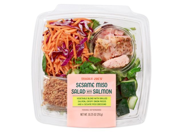 package of trader joe's sesame miso salad with salmon