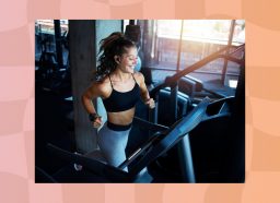 fit brunette woman running on treadmill at the gym