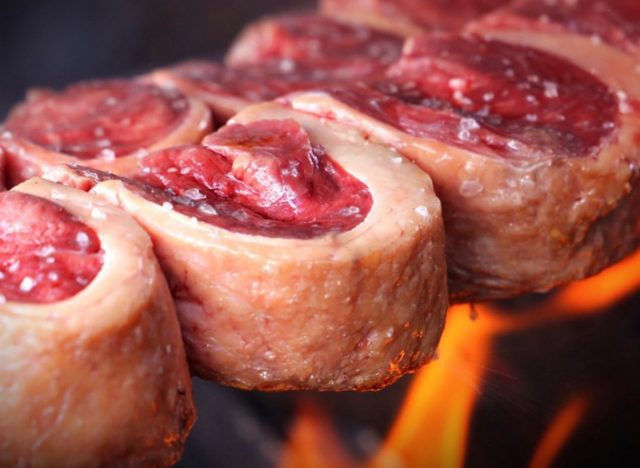 Skewered steaks on the grill at Steak Brasil restaurant