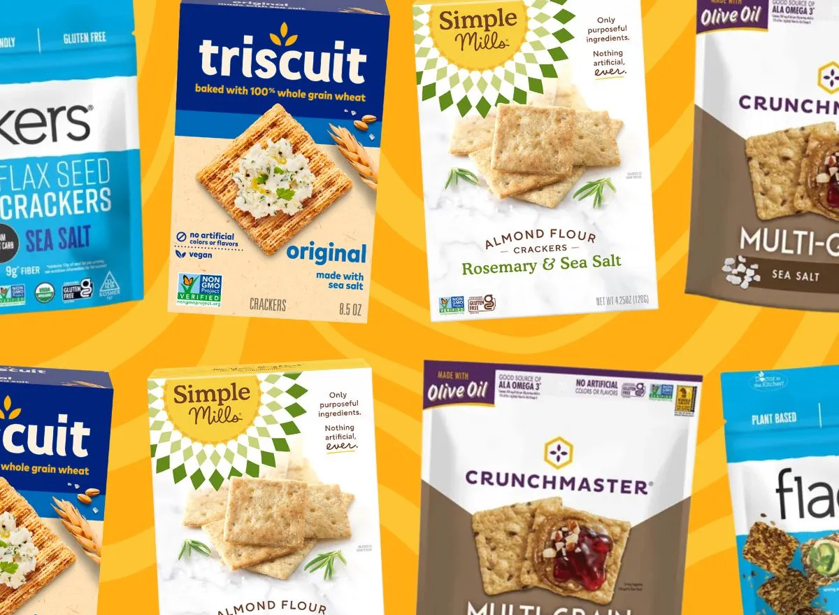 boxes of different cracker brands on a yellow background