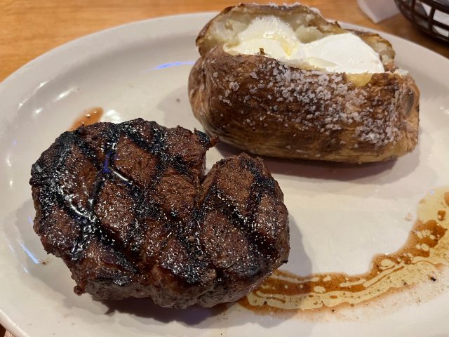 8-ounce filet on a white plate at Texas Roadhouse