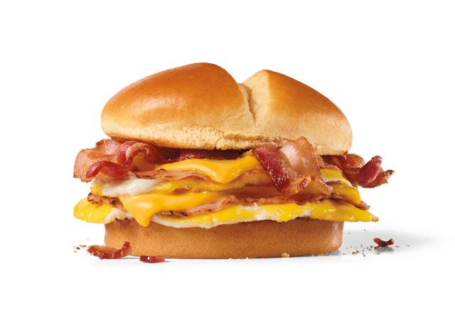 Jack in the Box breakfast sandwich on a white background