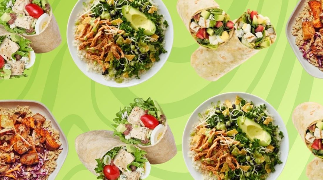 multiple salad chain orders on a green background