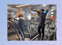 woman and man both doing backward treadmill walking workout on TikTok