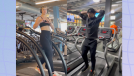woman and man both doing backward treadmill walking workout on TikTok