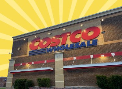 costco storefront on yellow designed background