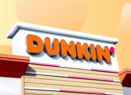 Dunkin' storefront on yellow background design