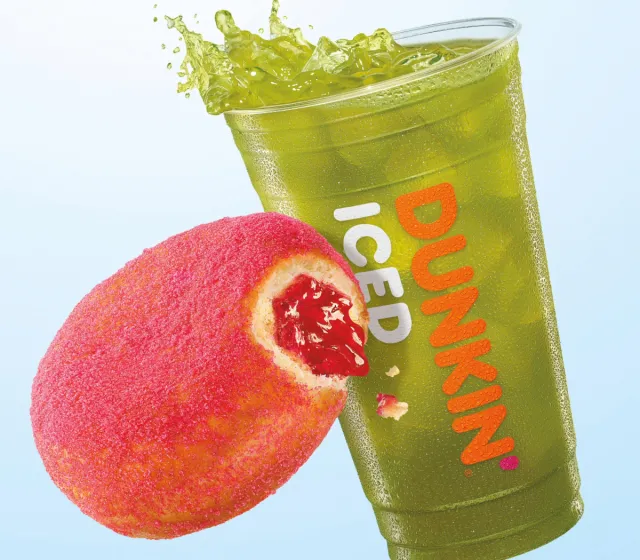 dunkin' watermelon burst donut and kiwi watermelon refresher