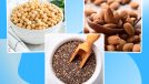 collage of chickpeas chia seeds and almonds signifying high protein high fiber foods