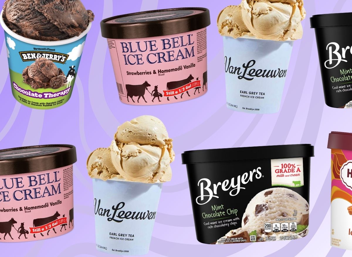 various cartons of ice cream on a purple background