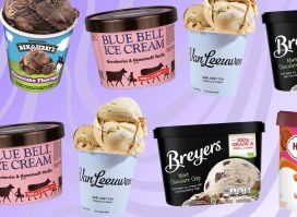 various cartons of ice cream on a purple background