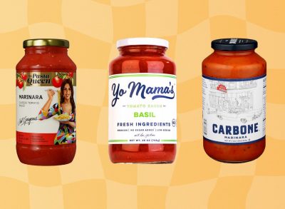 low-calorie pasta sauces design on yellow backdrop