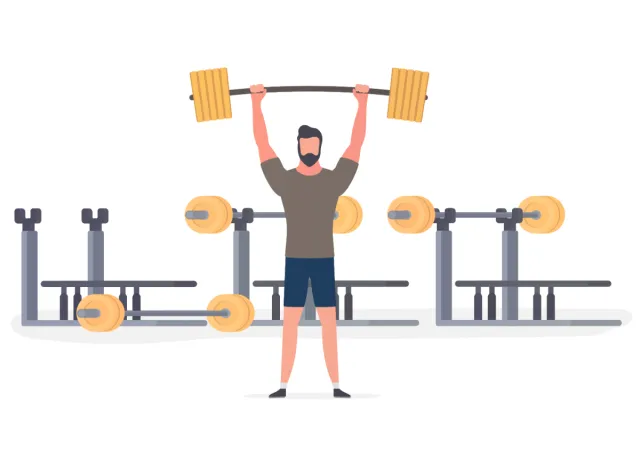 illustration of man lifting heavy barbell at the gym