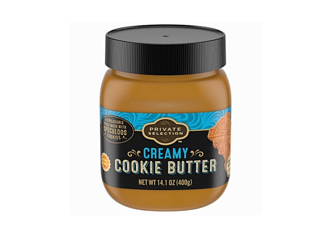 a jar of cookie butter on a white background