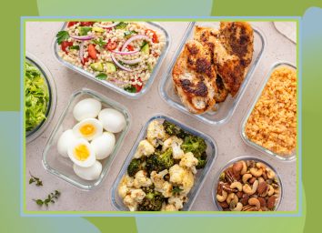image of chicken hard boiled eggs broccoli and cous cous high protein meal prep concept