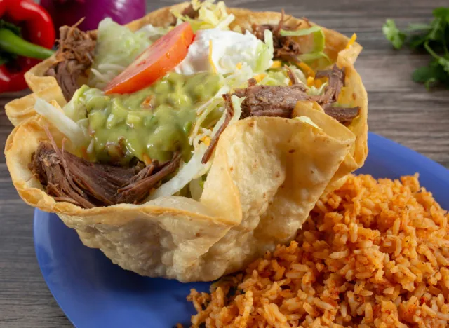 taco salad with a side of rice