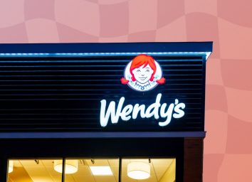 wendy's storefront in front of pink square design