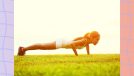fit woman doing pushups outdoors on sunny day in the grass