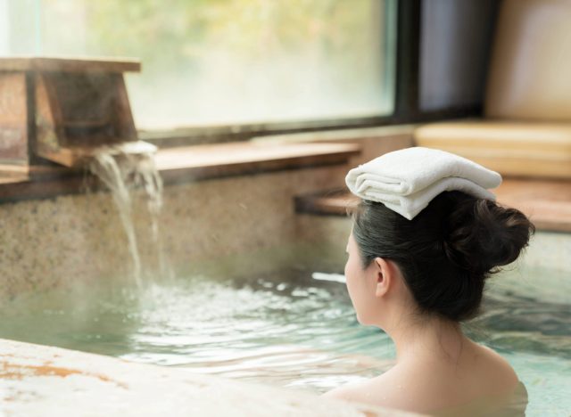woman in hot springs spa