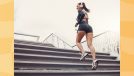 woman doing stair interval workout outdoors