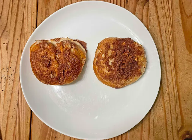 Two cinnamon-flavored bagels from Panera Bread (left) and Einstein Bros. (left)