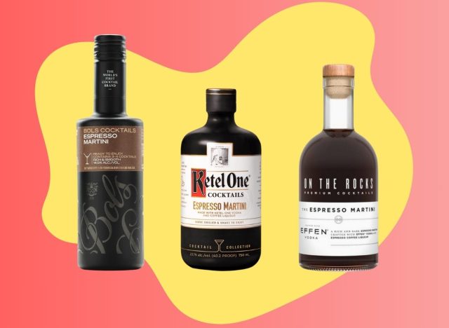 A trio of ready-to-drink espresso martini brands set against a colorful background