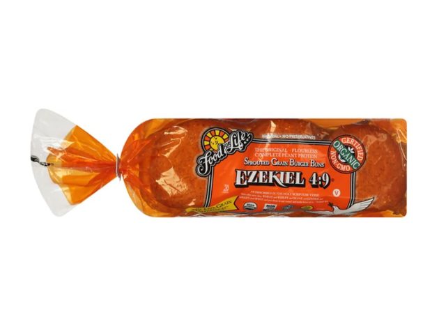 package of hamburger buns on a white background