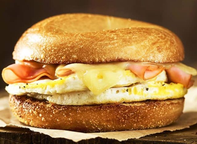 ham and swiss bagel sandwich from Einstein Bros.