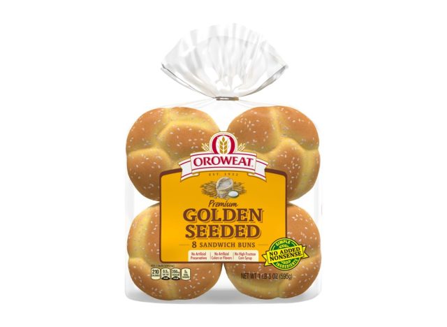 package of hamburger buns on a white background
