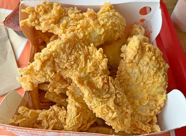 A three-piece chicken tender combo from Popeyes