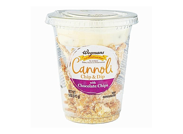 a cup of cannoli dip and chips